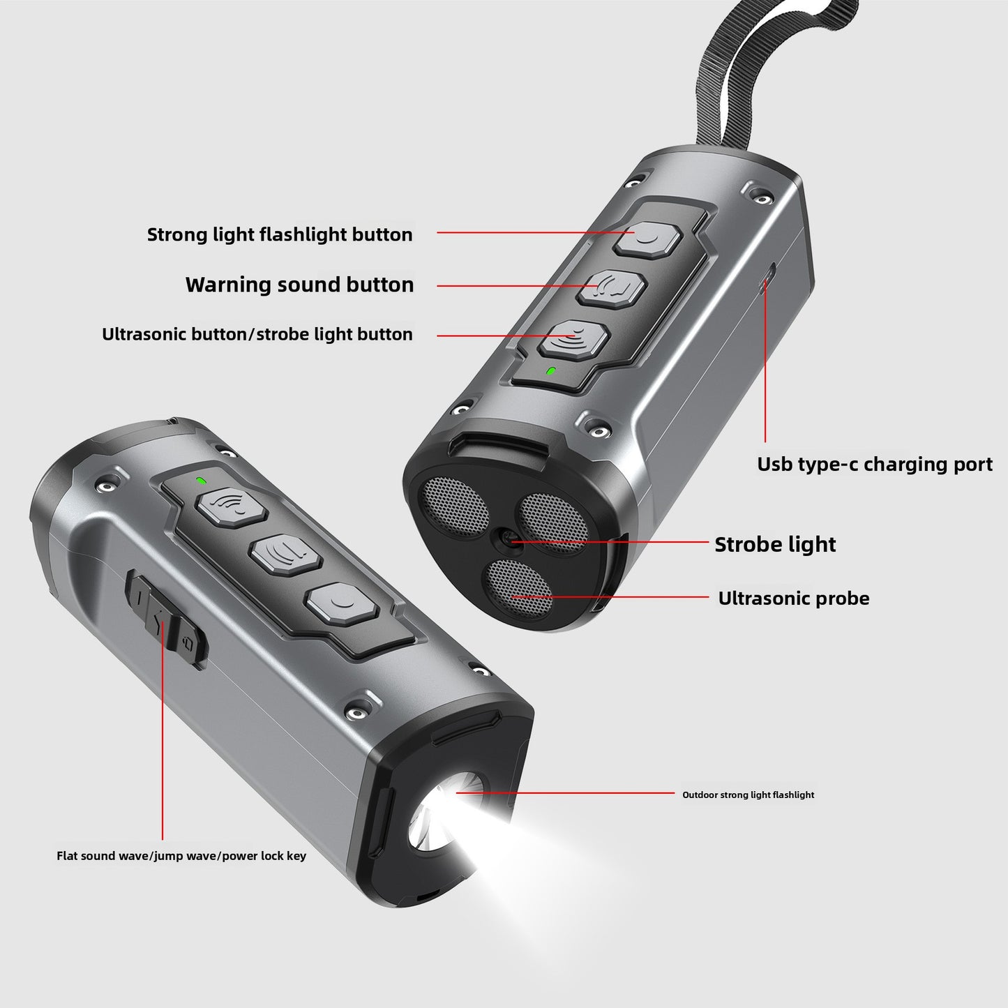 Ultrasonic Three-Head Anti-Barking Device with Flashlight
